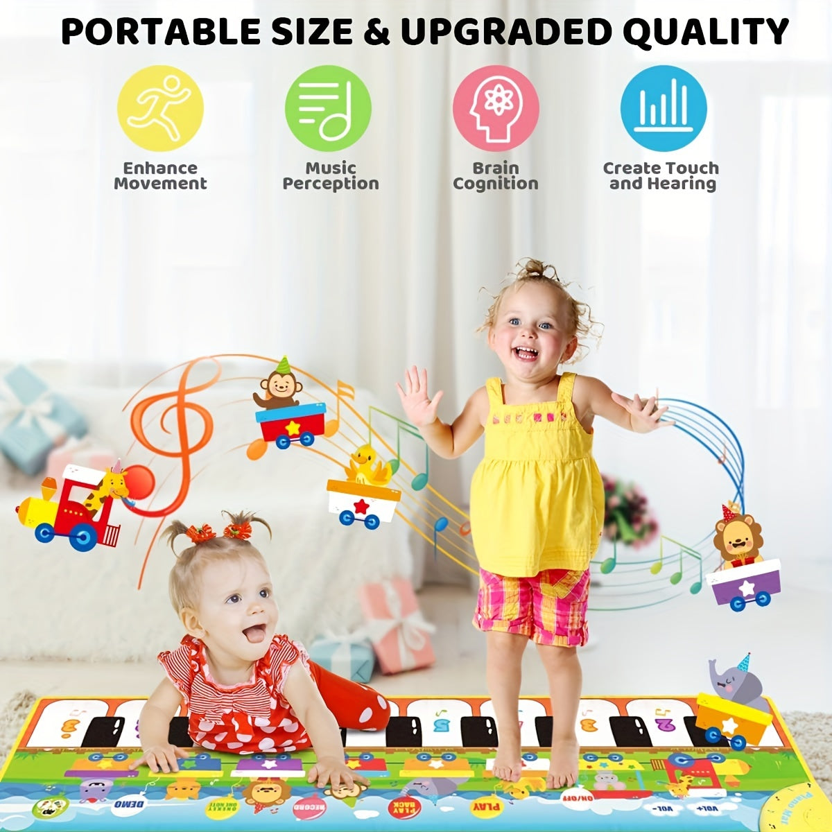 Musical Piano Mat for Kids, Floor Dance Toy with 10 Songs, 8 Animal Sounds, 5 Modes. Children'S Keyboard Blanket Music Touch Game Mat, Music Early Education Toy, Halloween Christmas Gift for Winter