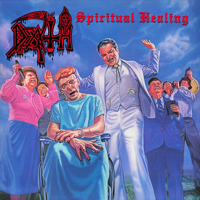 Death - Scream Bloody Gore (Neon Violet, Bone White & Red  Tri Color Merge With Splatter LP Vinyl) & Leprosy Reissue (Hot Pink, Bone White & Blue Jay Tri Color Merge With Splatter LP Vinyl) & Spiritual Healing - Reissue (Red, Cyan Blue & Black Tri