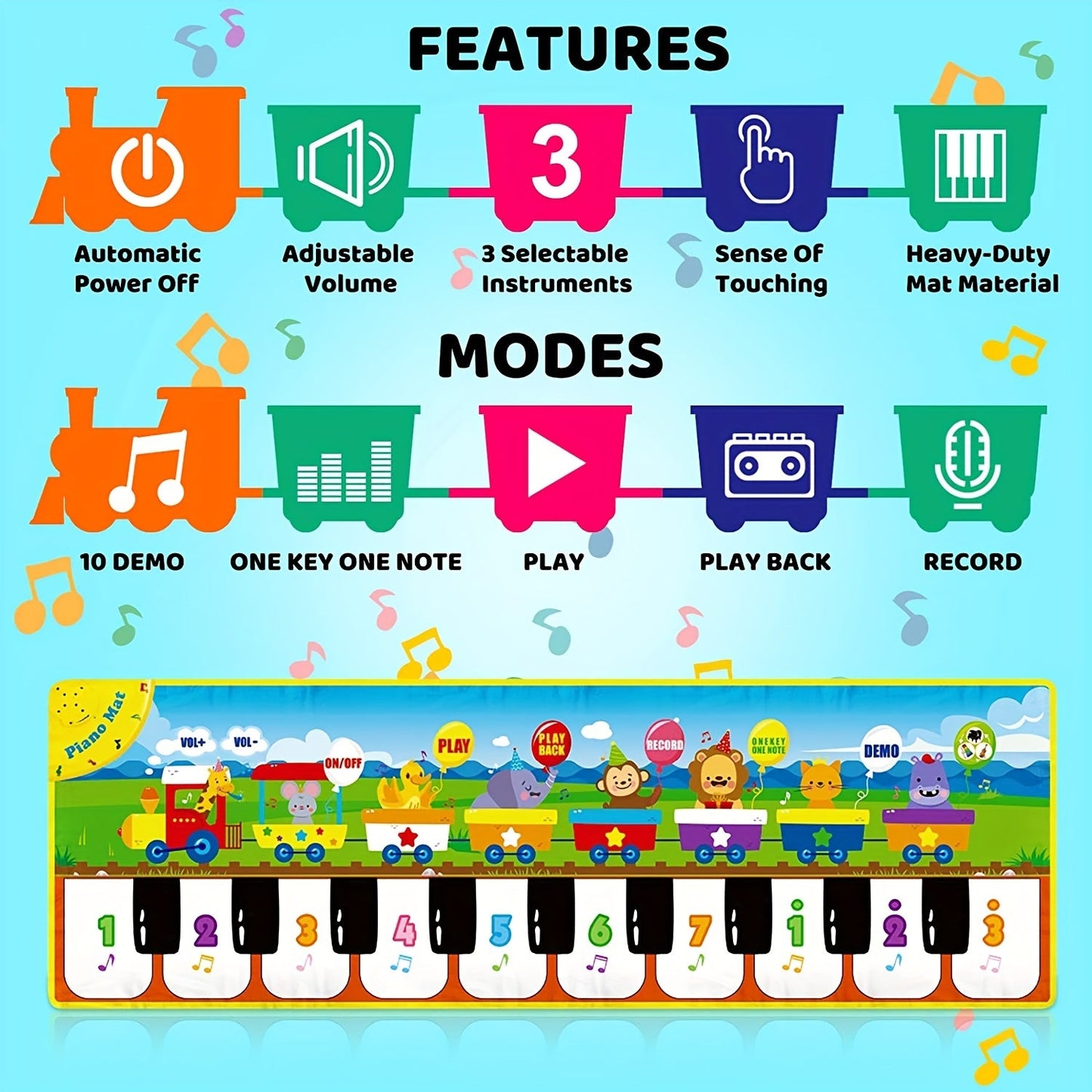 Musical Piano Mat for Kids, Floor Dance Toy with 10 Songs, 8 Animal Sounds, 5 Modes. Children'S Keyboard Blanket Music Touch Game Mat, Music Early Education Toy, Halloween Christmas Gift for Winter