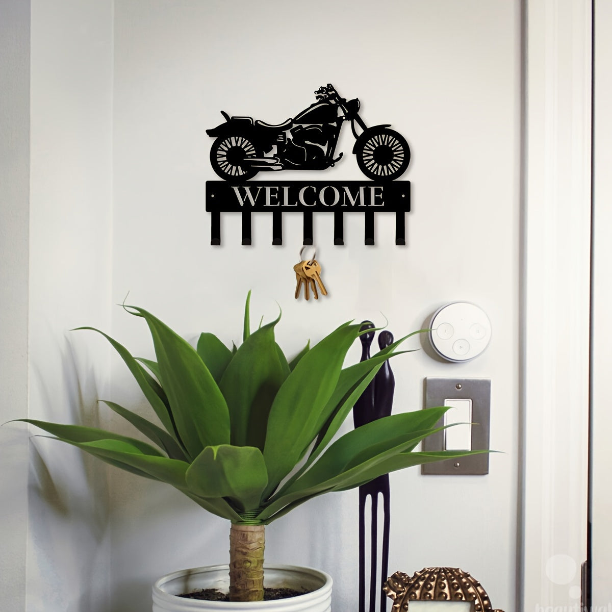 1pc Heavy-Duty Iron Motorcycle Biker Sign - Decorative Metal Wall Art with Coat Hooks for Garage, Entryway, and Home Decor - Rust-Resistant, Wall-Mounted, and Space-Saving Design, Perfect for Room Decor - Premium Home Decor from Lizard Vigilante - Just $24.88! Shop now at Lizard Vigilante