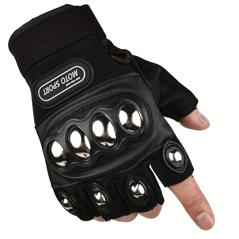 A Pair of Premium Black Steel Outdoor Knuckle Motorcycle Gloves - Protective Knitting Nylon Construction, Hook & Loop Closure, Durable and Comfortable for Power Sports Riders - Ideal for Motorcycling, Racing, and Off-Road Adv - Premium  from Lizard Vigilante - Just $14.99! Shop now at Lizard Vigilante