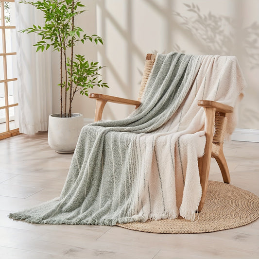 1pc Luxurious Black Bubble Textured Throw Blanket - Throws for Couch Cover Home Decor - Soft, Lightweight, Knitted, Tassel Trimmed, Perfect for Sofa, Bed, Office, Camping and Outdoor Use