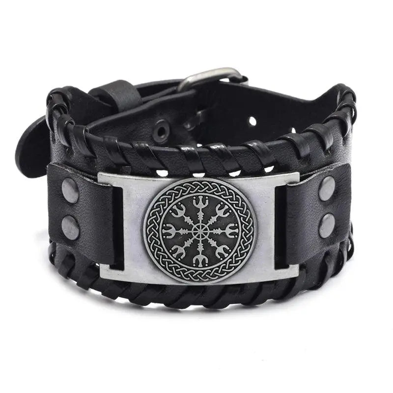 New Trendy Wide Leather Pirate Compass Bracelet Men's Bracelet Fashion Metal Compass Pattern Bracelet Accessories Party Jewelry - Premium Accessories from Lizard Vigilante - Just $17.99! Shop now at Lizard Vigilante