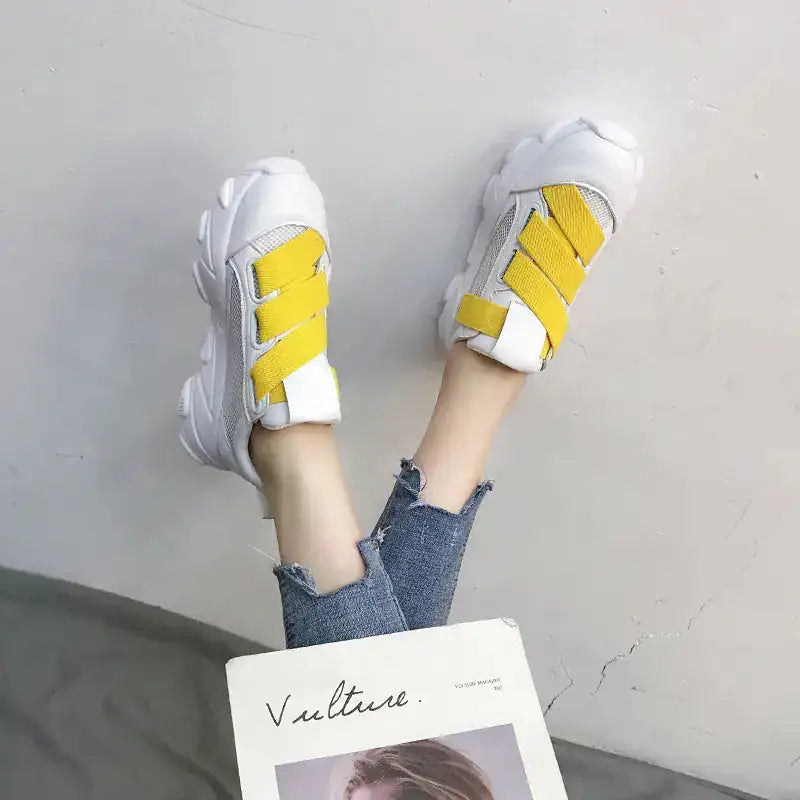 Velcro Platform Sneakers, Dad Shoes, White Casual Shoes