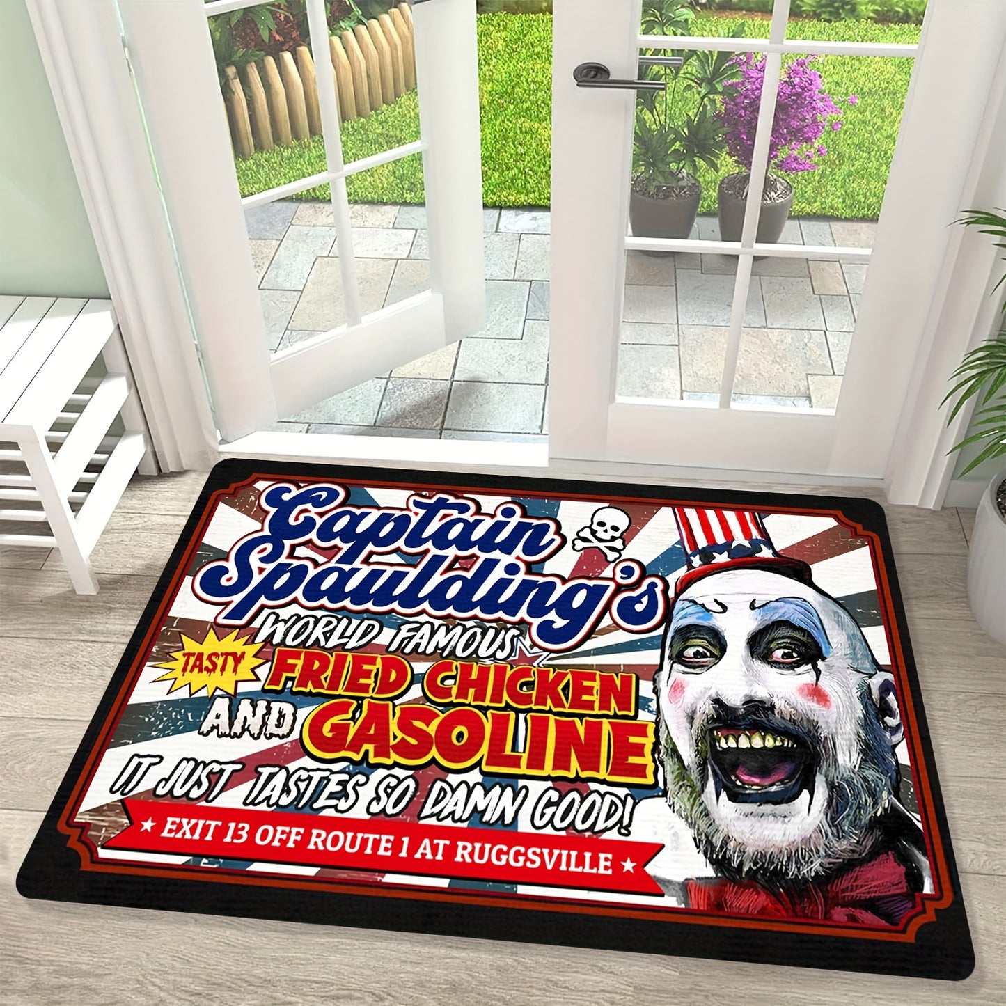 Captain Spaulding's Fried Chicken & Gasoline Area Rug – Ultra-Soft, Washable, and Non-Slip Indoor/Outdoor Decor - Premium  from Lizard Vigilante - Just $20.99! Shop now at Lizard Vigilante