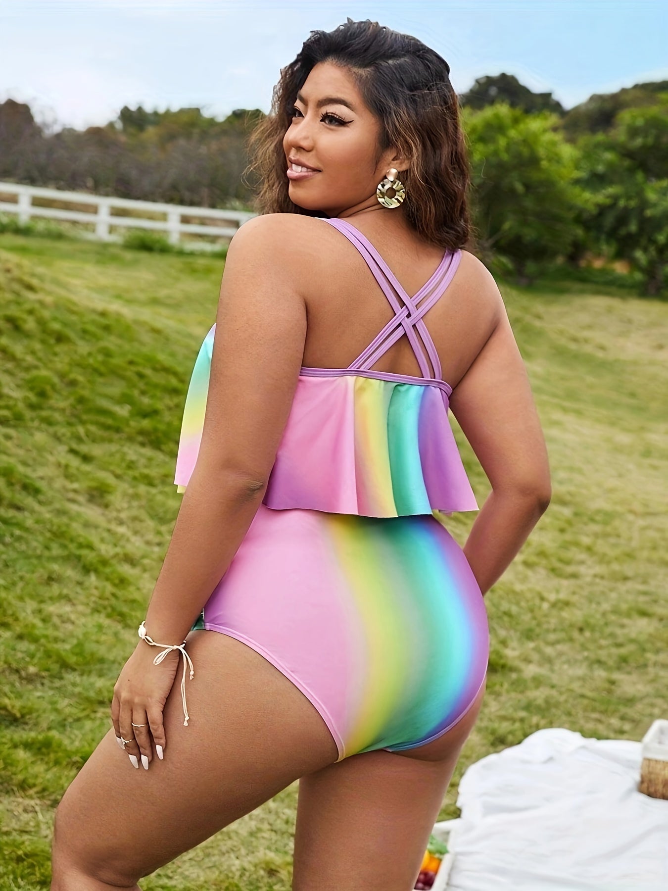 Plus Size Colorblock Tankini Set – Women’s Two-Piece Swimsuit with Criss-Cross Back Cami Top & Ruched Panty - Premium tankini from Lizard Vigilante - Just $38.88! Shop now at Lizard Vigilante