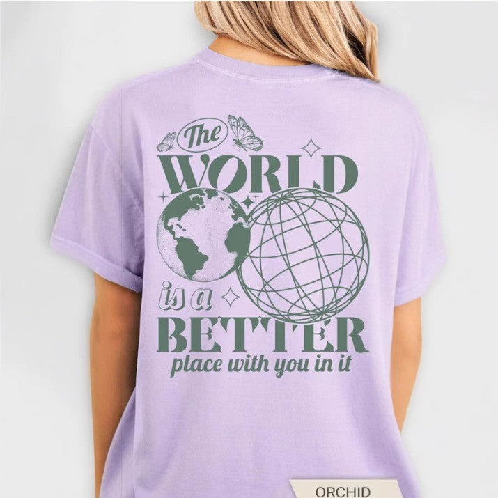 Letter 2D Printed Starry Sky Earth Cotton T-Shirt