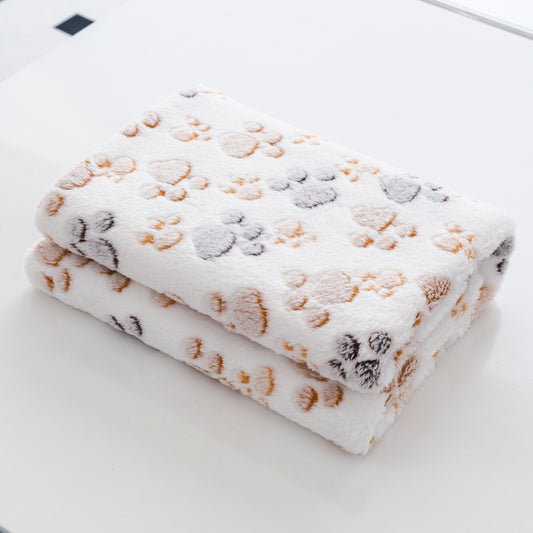 Cozy Paw Print Pet Blanket - Luxurious Fluffy Coral Fleece, Ultra-Soft Thermal Dog Bed Mat for Indoor Nesting, Couch & Kennel - Ideal Pet Supplies with Adorable Design