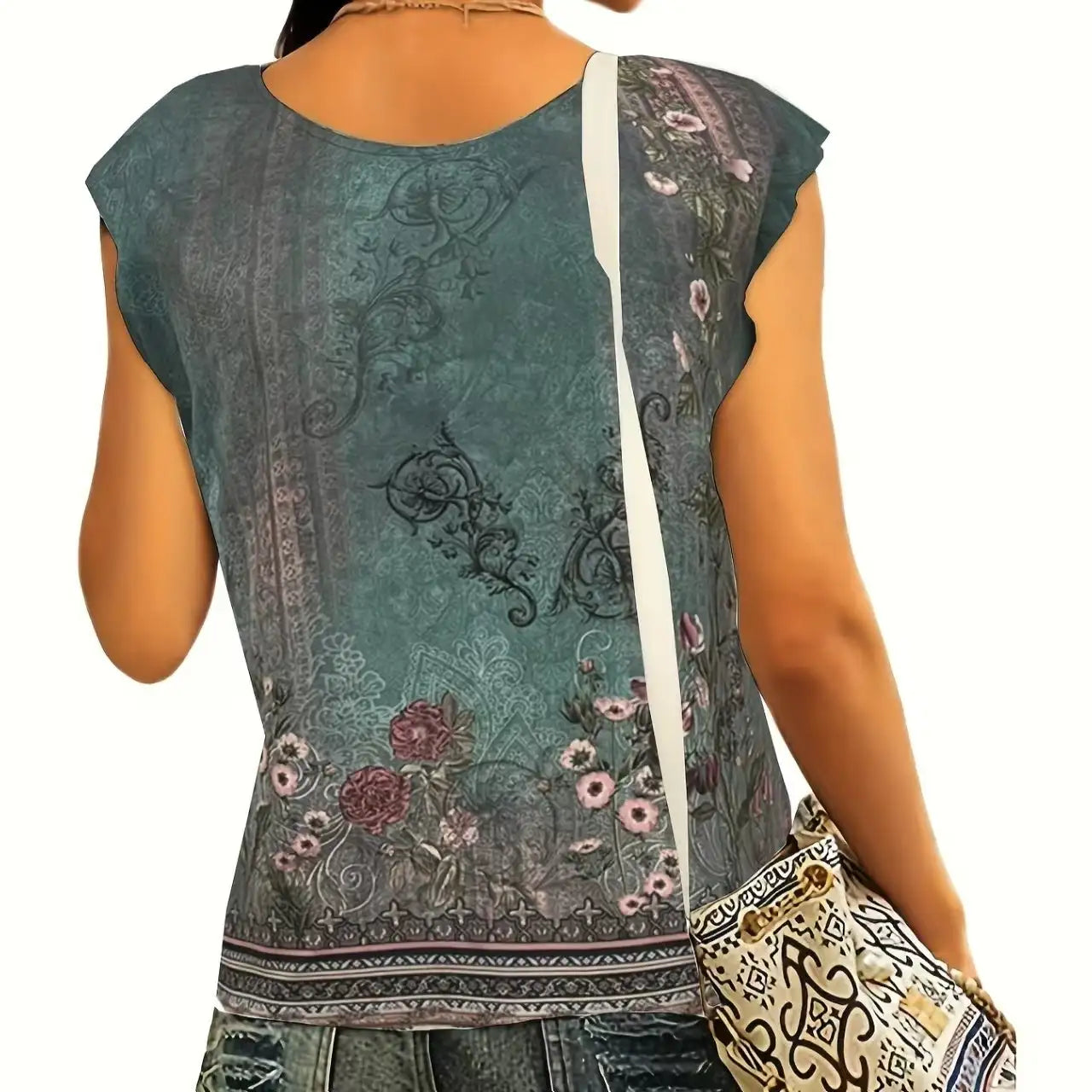 Women's Floral Printed Vest V-neck Sleeveless Button Down Casual Top