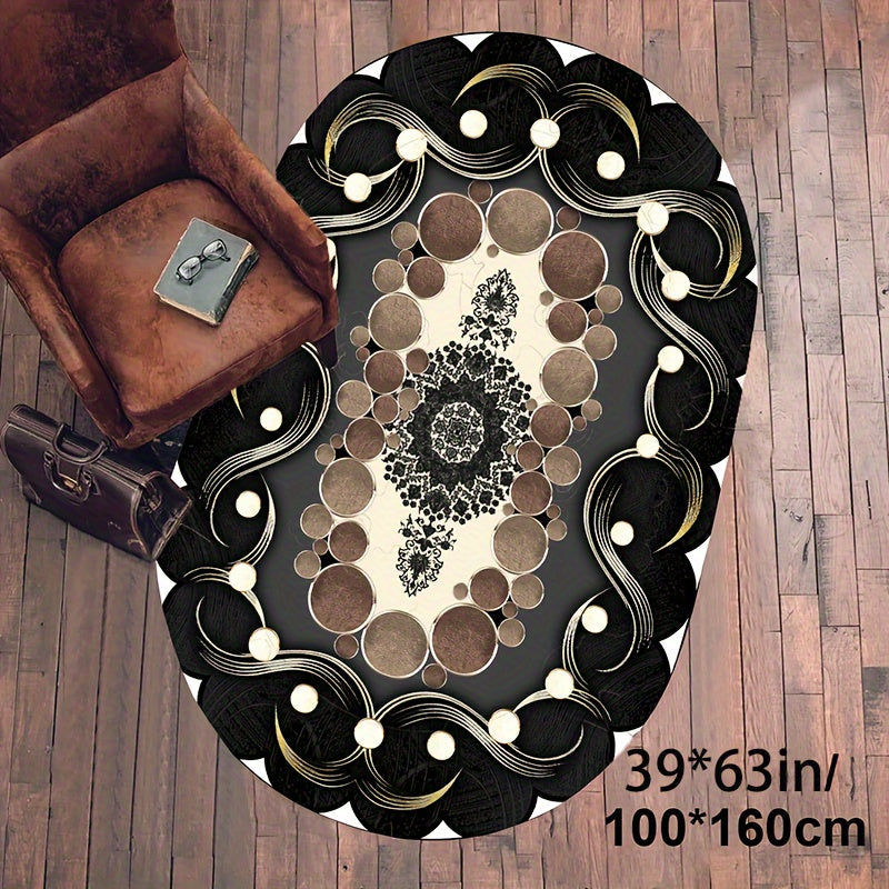 Imitation Cashmere Black Pattern Tan Spotted Oval Floor Mat Large Area Full Padded Premium Light Luxury Premium Sense Carpet Living Room Tea Table Blanket Room Bedside Thickened Household Floor Mat For Hotel