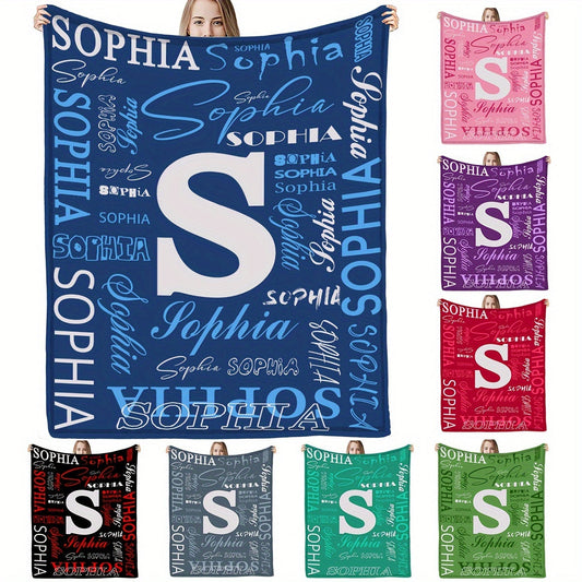 1pc Personalized Name Flannel Blanket - Cozy & Warm, Customized with Your Letters - A Perfect Commemorative Gift for Loved Ones, Ideal for Napping, Camping, & Travel Adventures