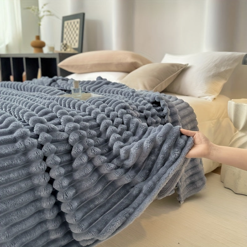 1pc Cozy Double-Sided 3D Rabbit Hair Blanket - Soft, Warm, and Fuzzy for Snuggling Up - Perfect for Office, Outdoor Camping, Sofa, and Gift Giving