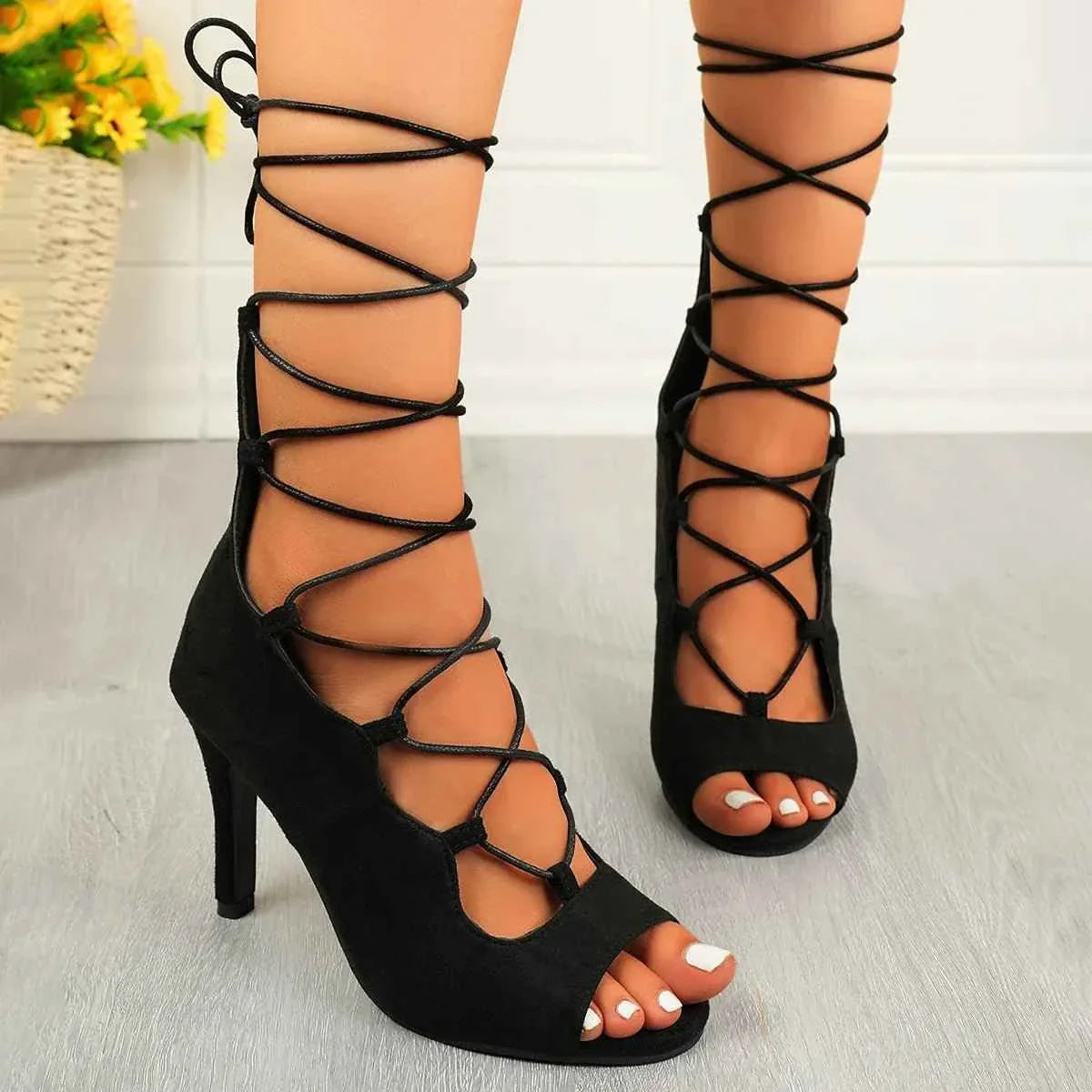 Elegant Lace-Up : High Heel Sandals