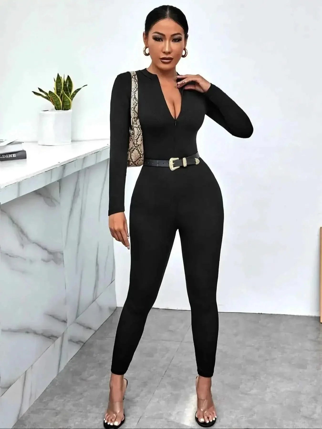 Stylish Long Sleeve : Bodycon Jumpsuit