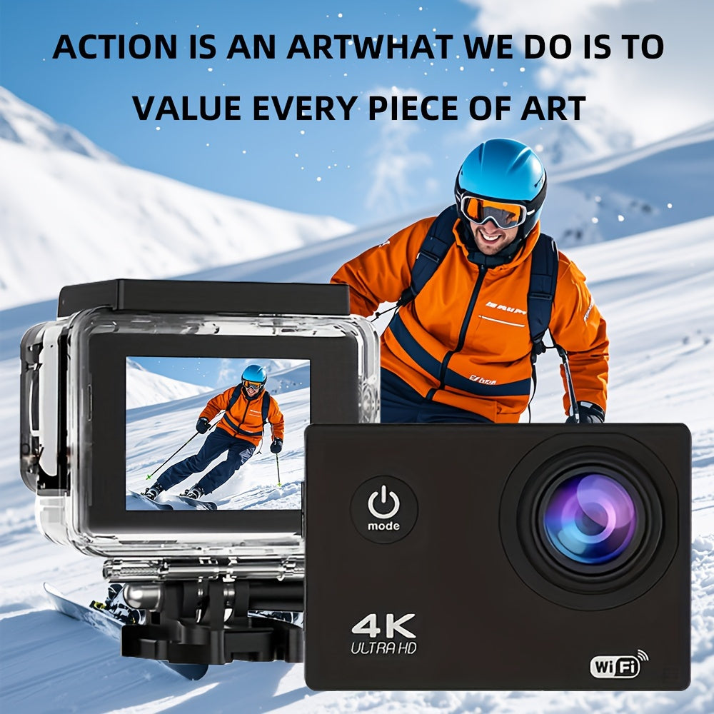 4K WIFI Action Camera: Unleash Your Visual Creativity with 170° Ultra-Wide Angle, Crisp 2" Display, And Ample 32GB Memory. Paired with A Remote Control Accessory Kit for Ultimate Convenience. Father's Day Gift, Capture And S