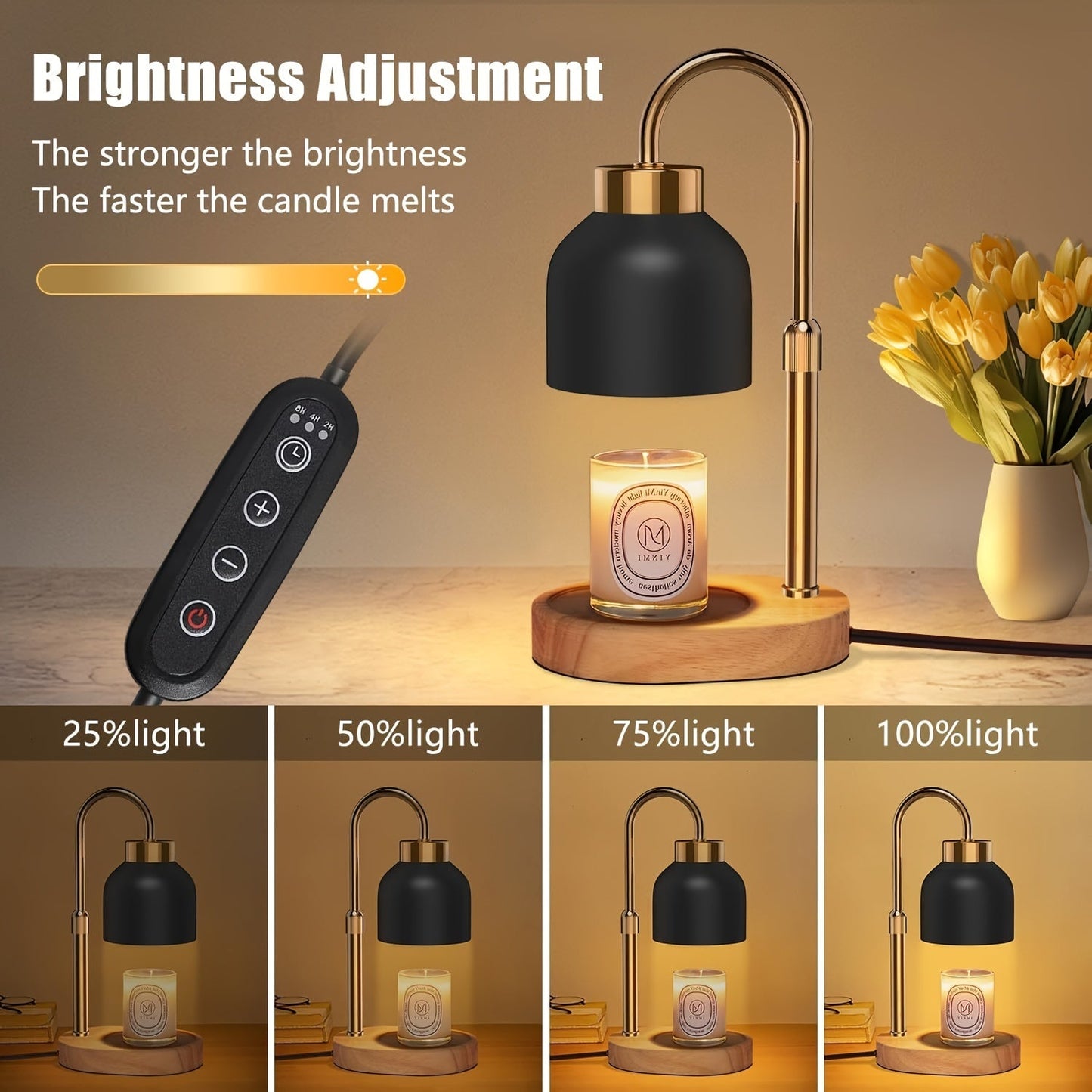 Adjustable Height Dimmable Candle Lamp Warmer With Timer Compatible With Large Jar Candles No Flame Scented Candle Wax Warmer With 2 Bulbs Mothers Day Gift Bedroom Home Decor