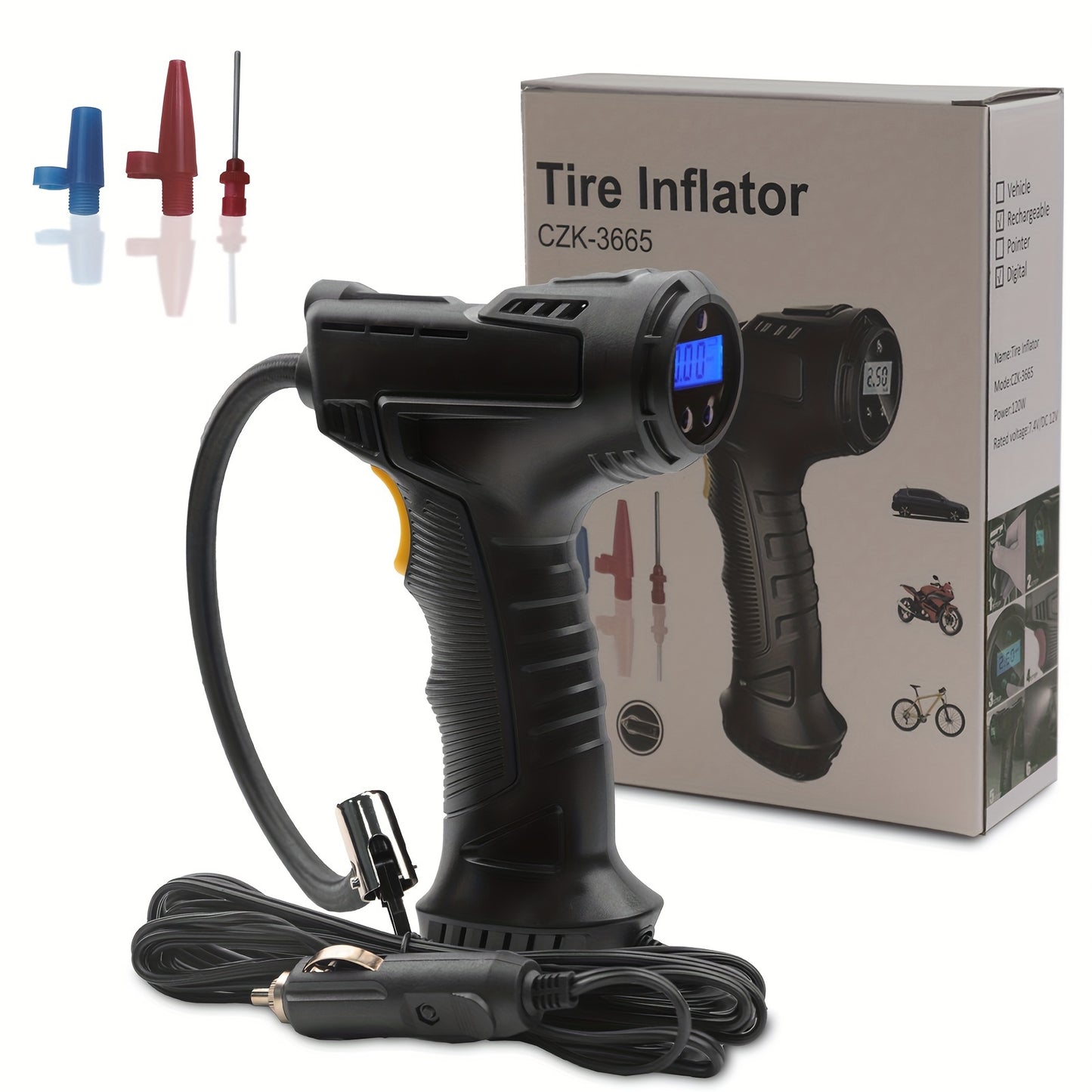 Portable Car Air Compressor | Fast Inflation, Digital Display, LED Light - Premium air compressor from Lizard Vigilante - Just $28.88! Shop now at Lizard Vigilante