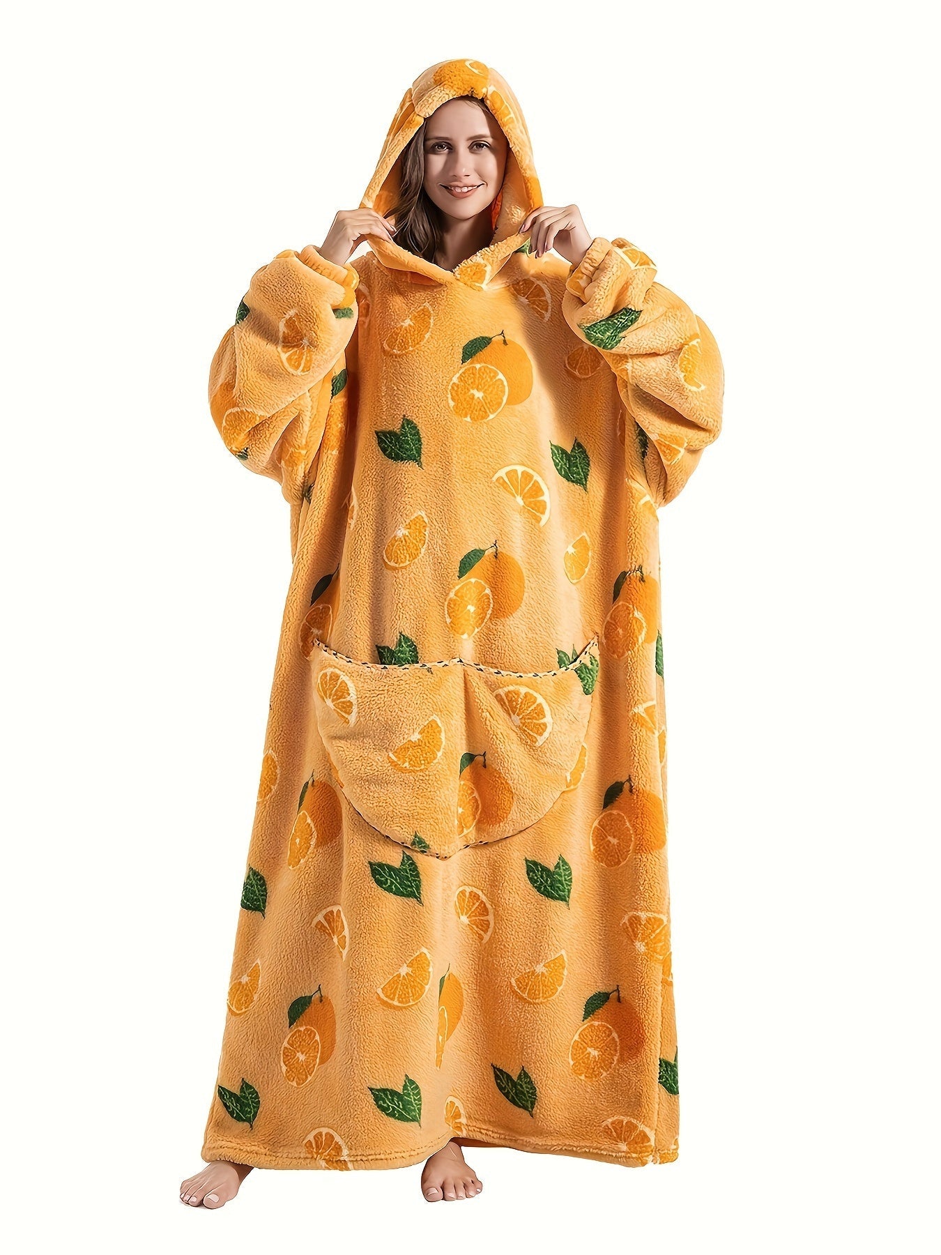 Plus Size Pumpkin Print Flannel Blanket Hoodie - Soft, Cozy, Plush, Hooded, Winter Outwear for Women with Halloween Theme