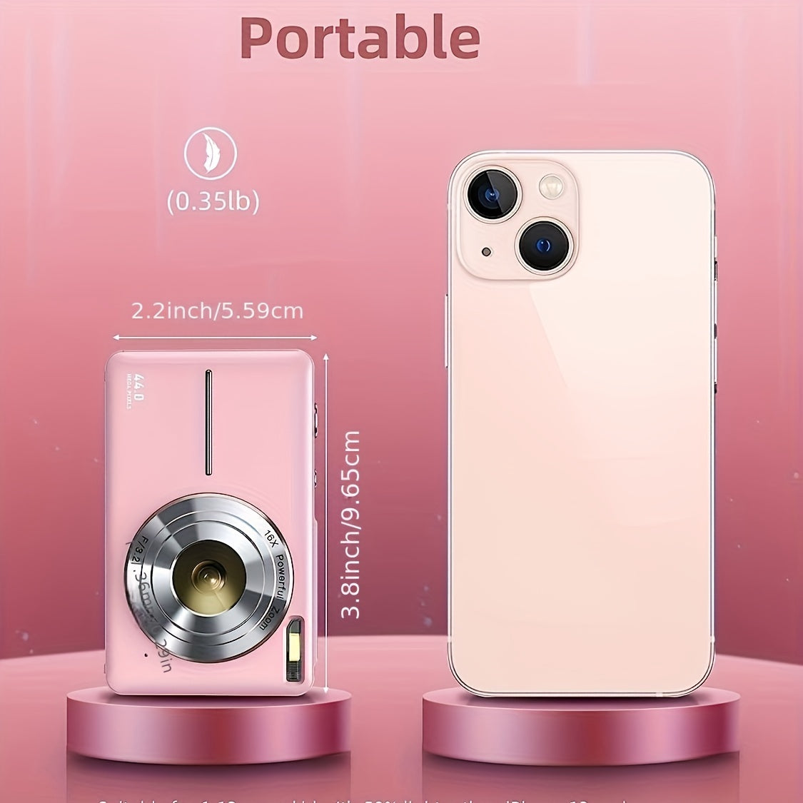 Digital Camera, 1080P FHD Camera 44MP Point And Shoot Digital Camera, 16X Zoom Compact Portable Point Shoot Camera Suitable For Thanksgiving Christmas And New Year Gifts