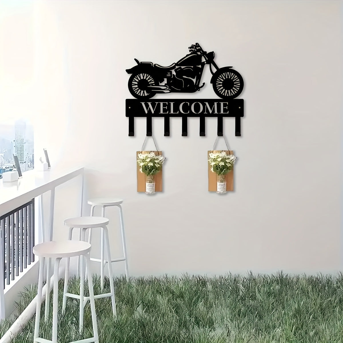 1pc Heavy-Duty Iron Motorcycle Biker Sign - Decorative Metal Wall Art with Coat Hooks for Garage, Entryway, and Home Decor - Rust-Resistant, Wall-Mounted, and Space-Saving Design, Perfect for Room Decor - Premium Home Decor from Lizard Vigilante - Just $24.88! Shop now at Lizard Vigilante