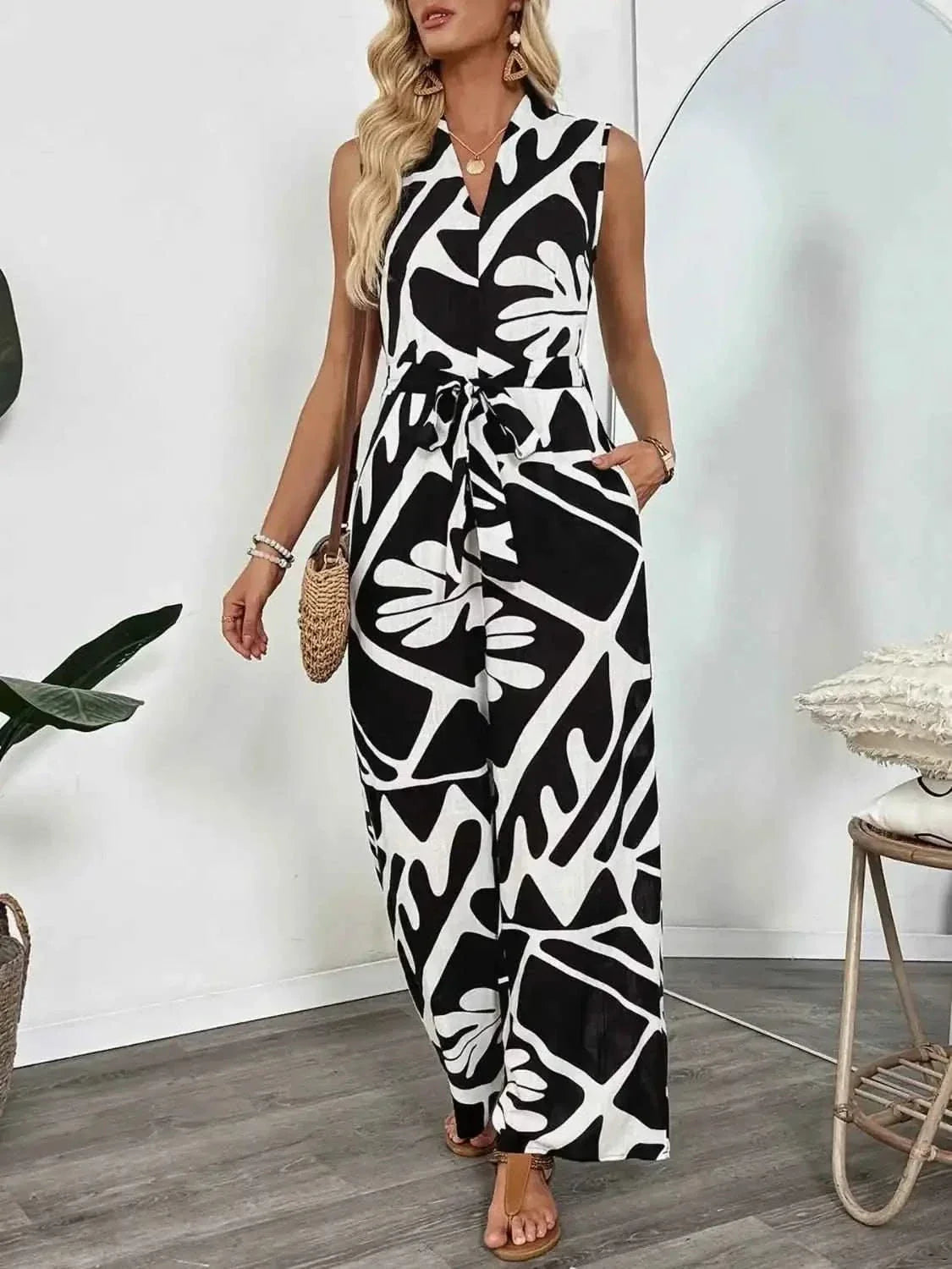 Printed Sleeveless : Wide Leg Jumpsuit