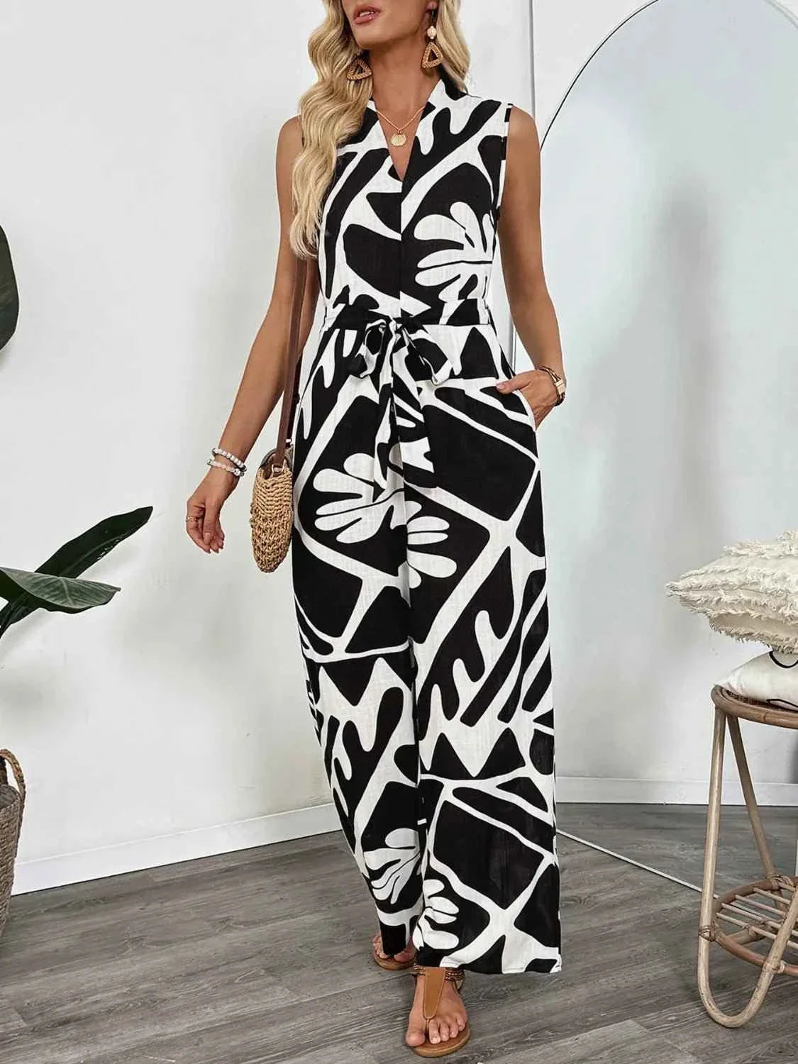 Printed Sleeveless : Wide Leg Jumpsuit