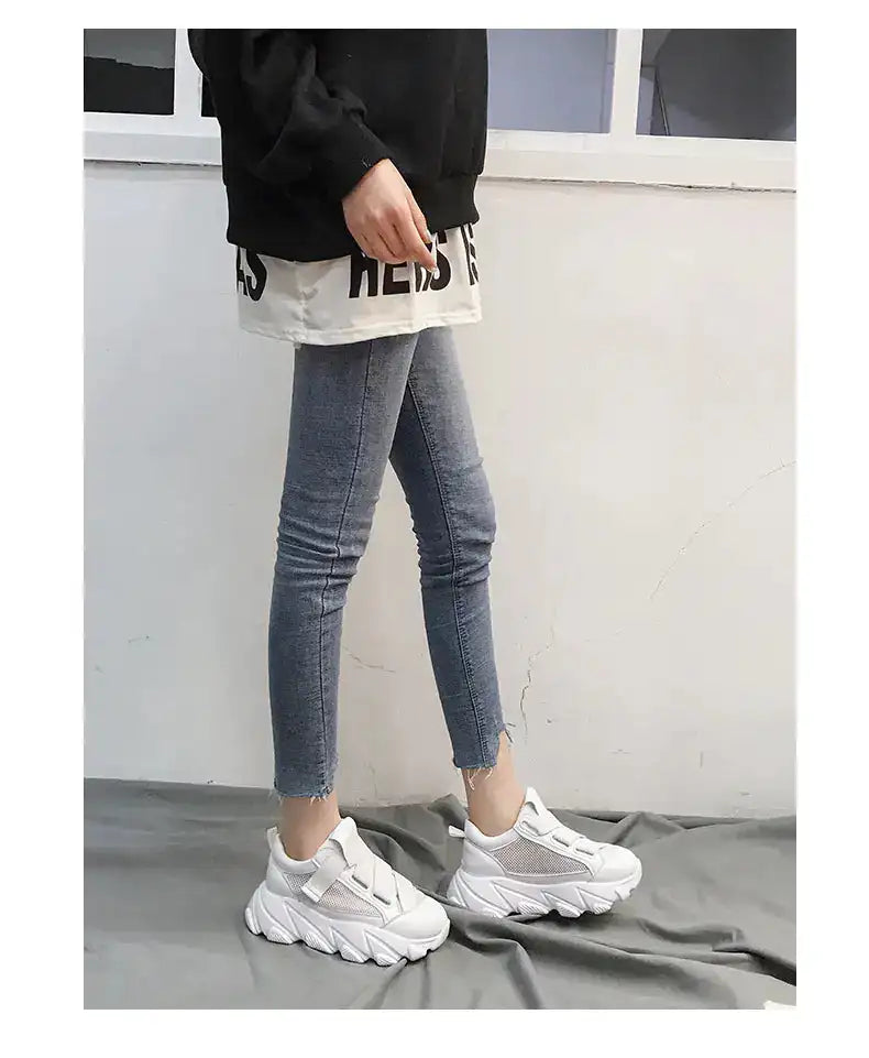 Velcro Platform Sneakers, Dad Shoes, White Casual Shoes