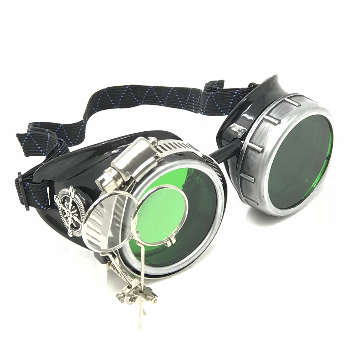 Diesel goth punk Biker Goggles with magnifying eye loupes green lenses