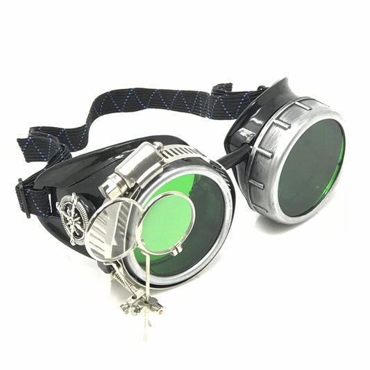 Diesel goth punk Biker Goggles with magnifying eye loupes green lenses