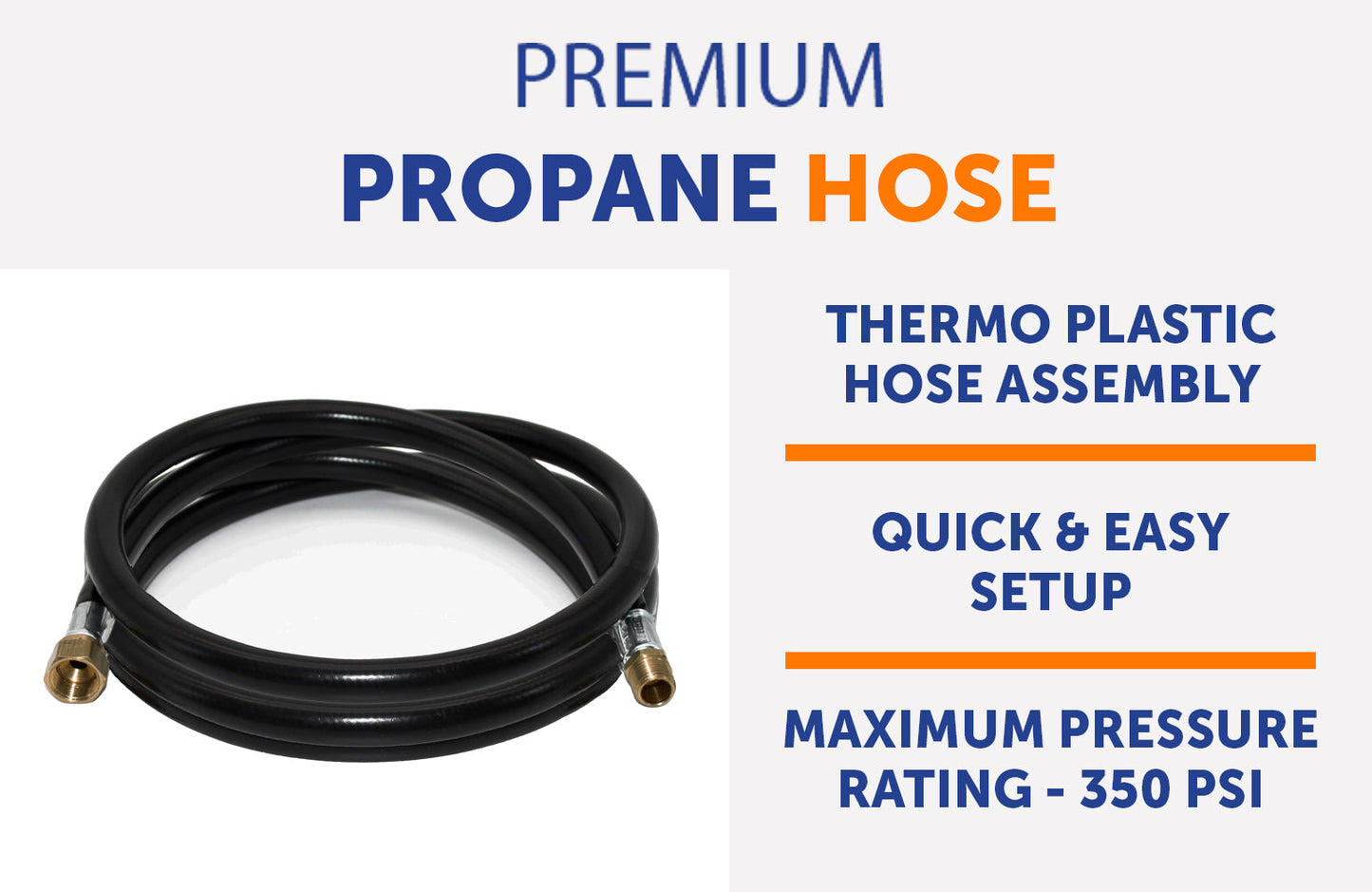 Flame King Thermo Plastic Hose Assembly for LP and Natural Gas, 96 Inch, 3/8 Inch