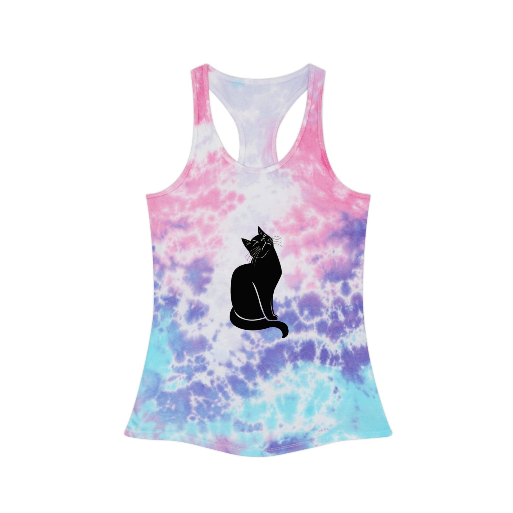 Black Cat Tie Dye Racerback Tank Top - Lizard Vigilante