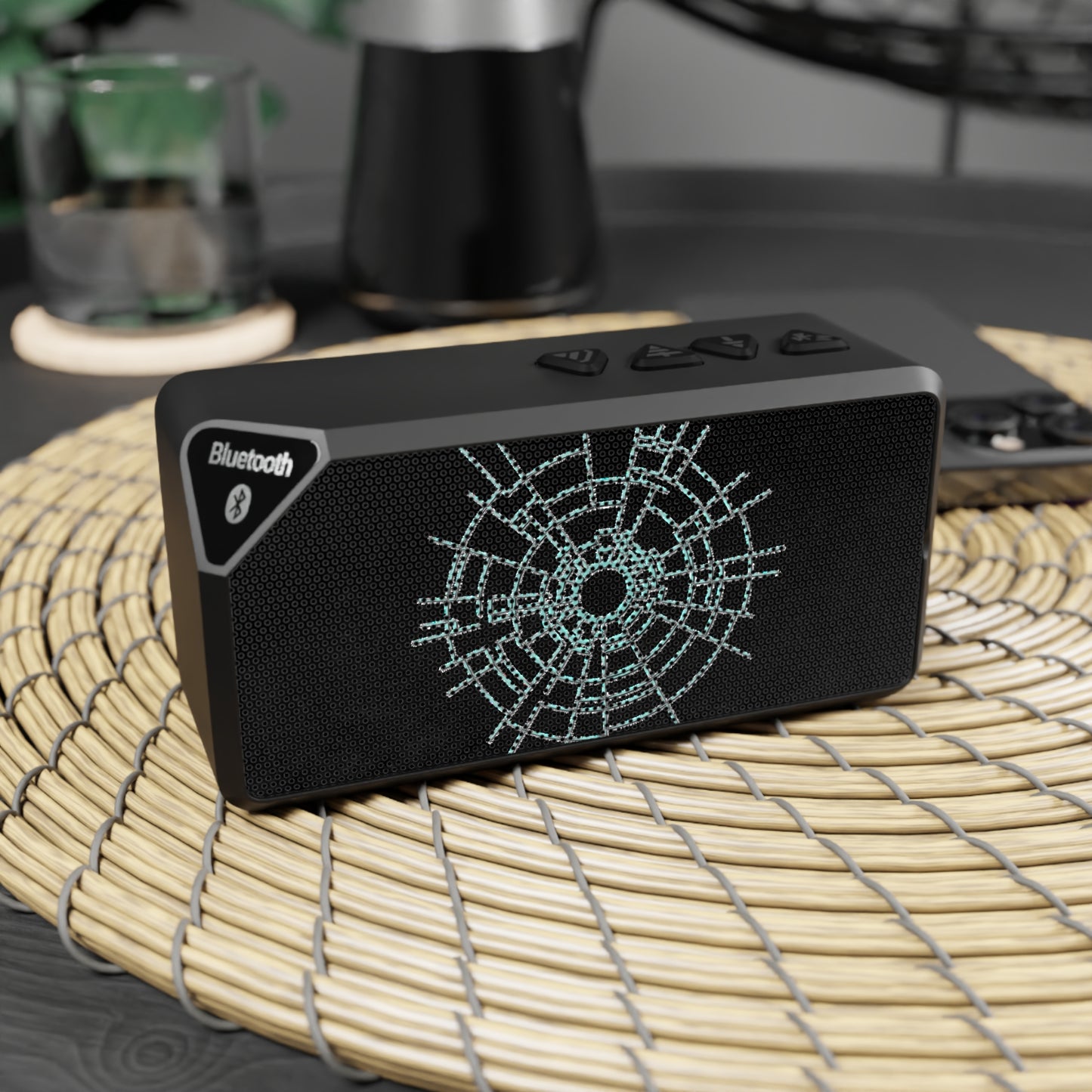Bluetooth Speaker with Teal Geometric Burst Design