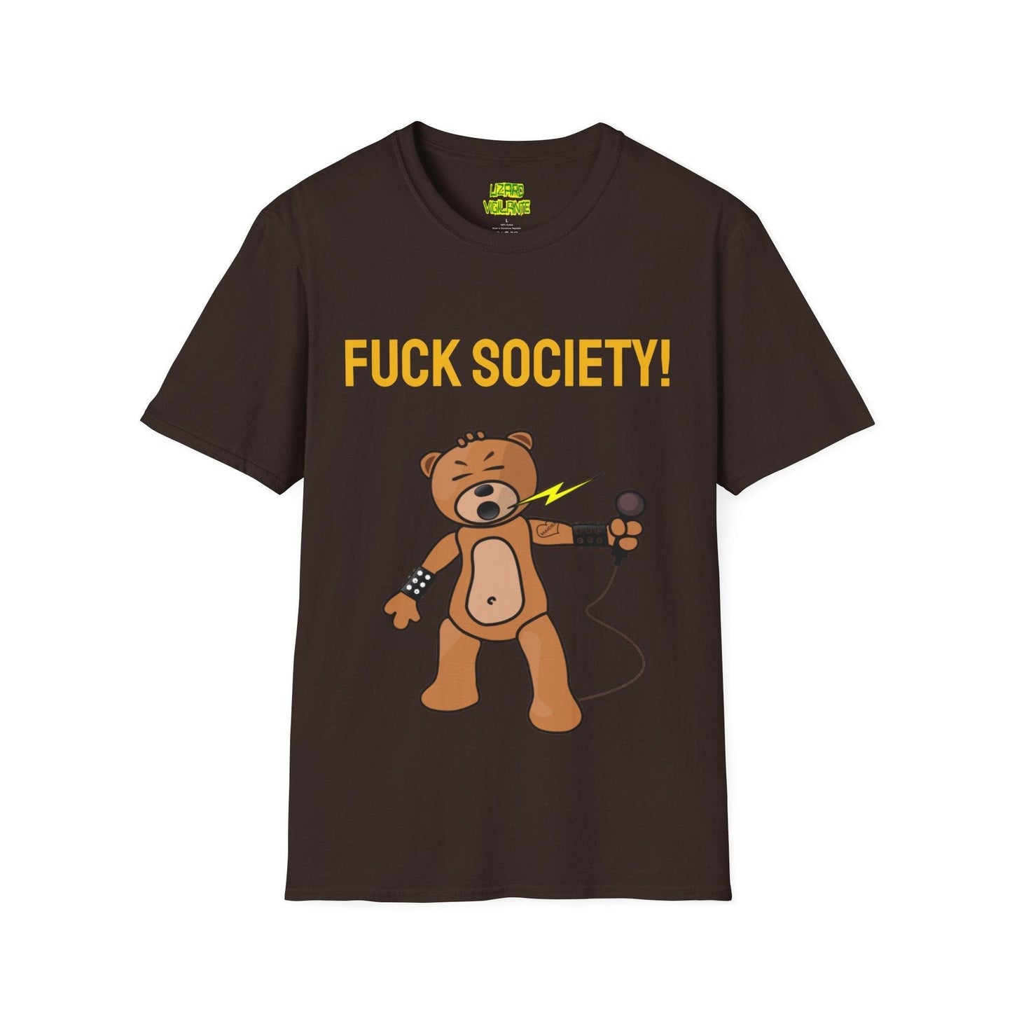 F&%K SOCIETY! Metal Bear Unisex Softstyle T-Shirt but it say the real word - Lizard Vigilante