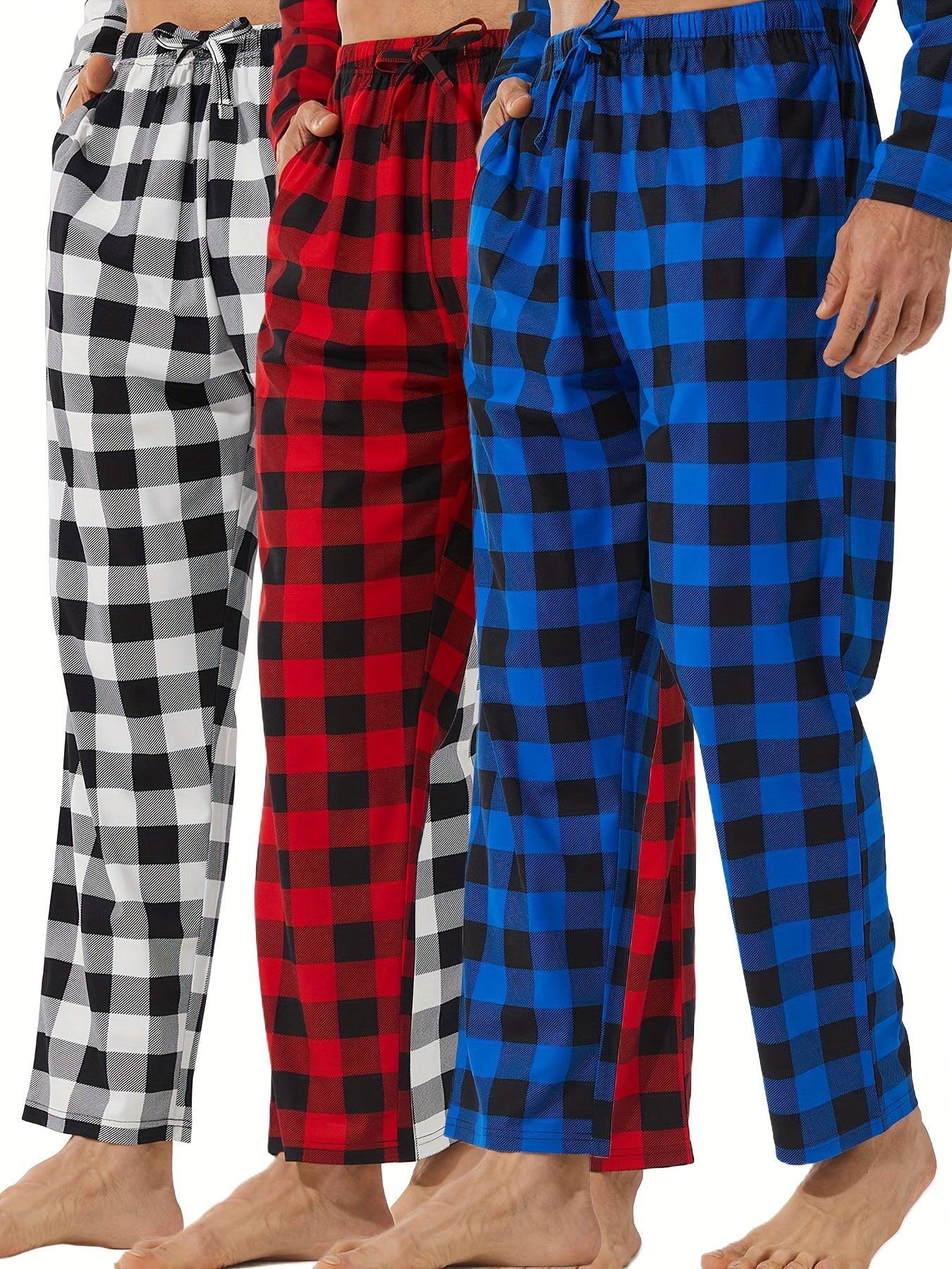 LANBAOSI Men's Plaid Print Sleep Pants – 2/3-Pack Casual Drawstring Waist Lounge Pants, Slight Stretch, Knit Fabric Regular Fit for Spring/Fall - Premium pajama pants from Lizard Vigilante - Just $32.99! Shop now at Lizard Vigilante