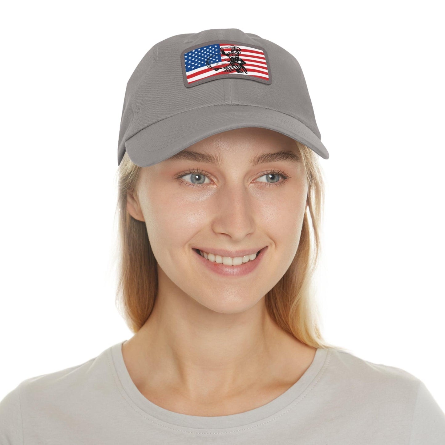 American Flag With Uncle Sam Drummer Dad Hat with Leather Patch (Rectangle) - Lizard Vigilante