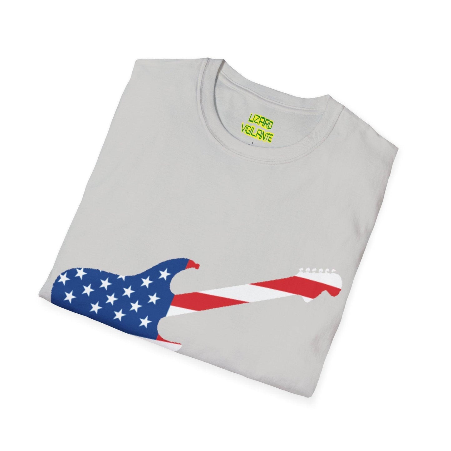 American Flag Electric Guitar Unisex Softstyle T-Shirt - Lizard Vigilante