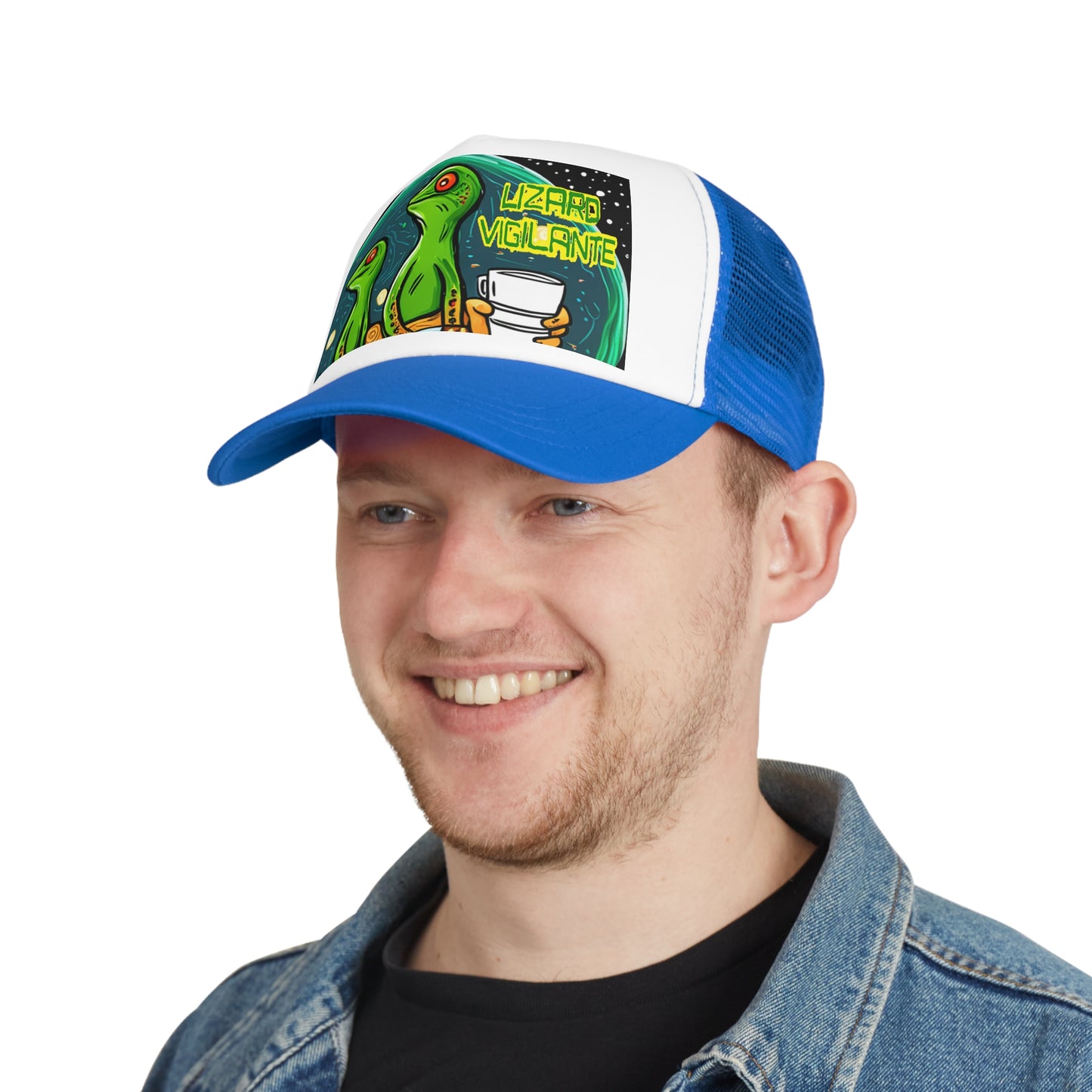 Lizard Vigilante Premium Coffee Cartoon Mesh Cap - Lizard Vigilante