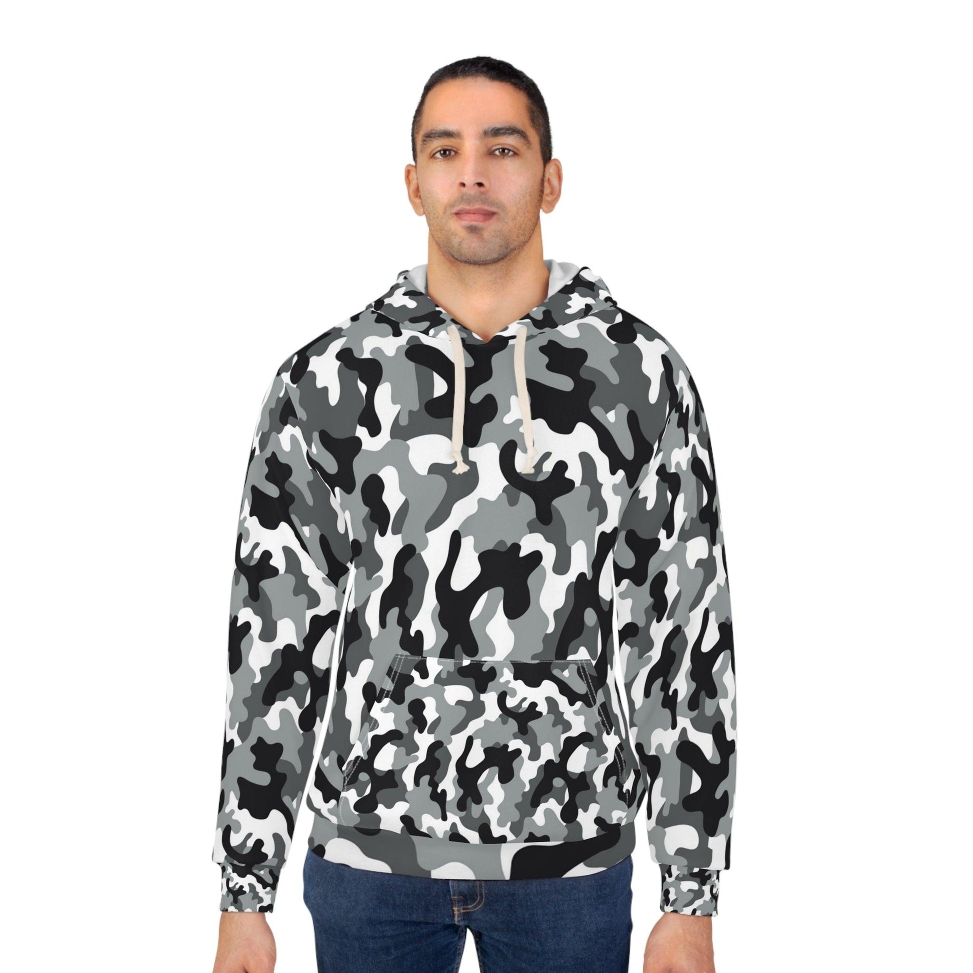 Black White Gray Camo Unisex Pullover Hoodie - Lizard Vigilante