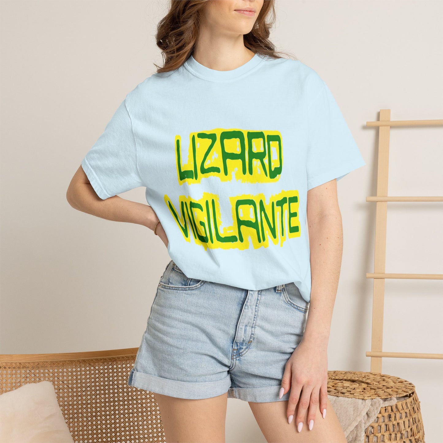 Lizard Vigilante Graphic T-Shirt — Bold Green & Yellow Streetwear Tee