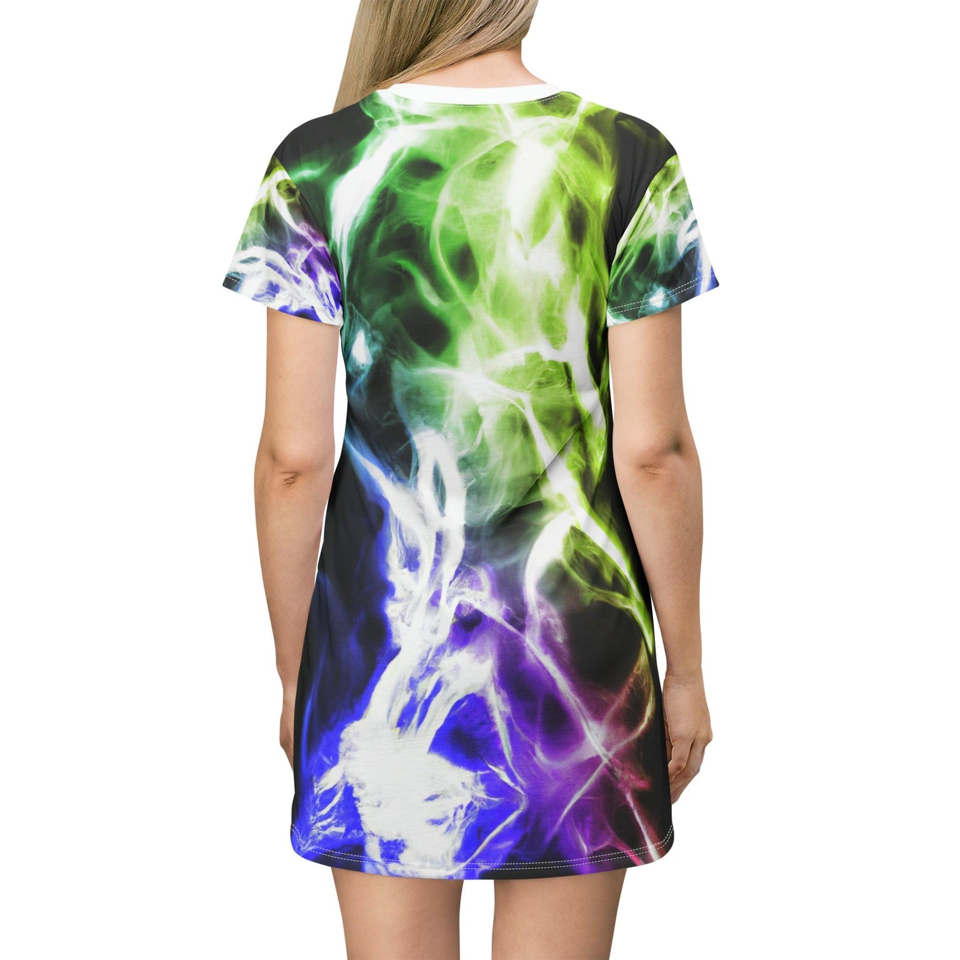 Smoke Show Neon Purple & Green T-Shirt Dress (AOP) Designed by Evets! for Lizard Vigilante - Lizard Vigilante