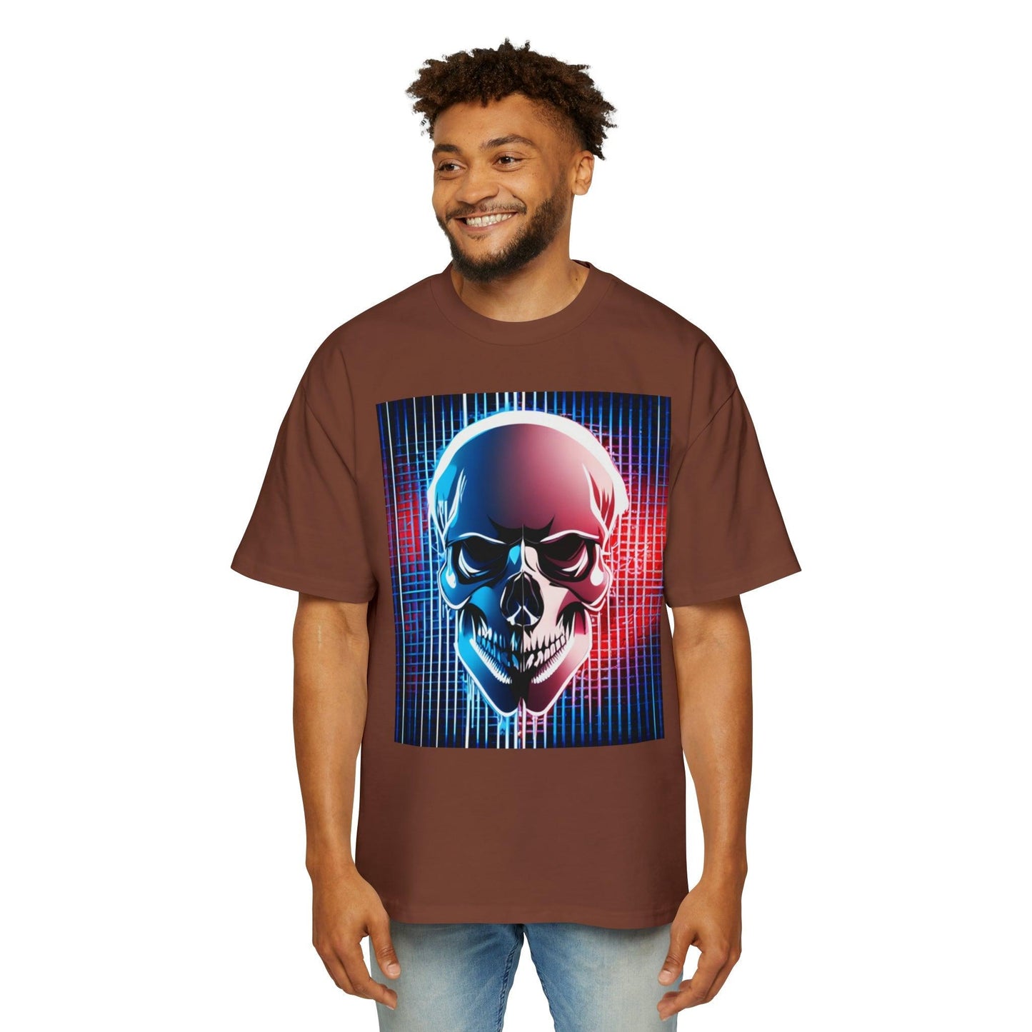 Grid Skull Men's Heavy Oversized Tee - Lizard Vigilante