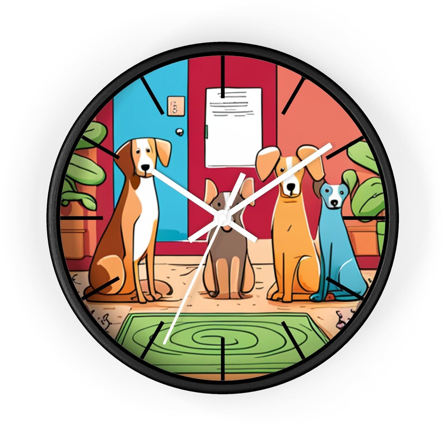 Wall Clock Featuring A Family of Illustrated Dogs - Lizard Vigilante