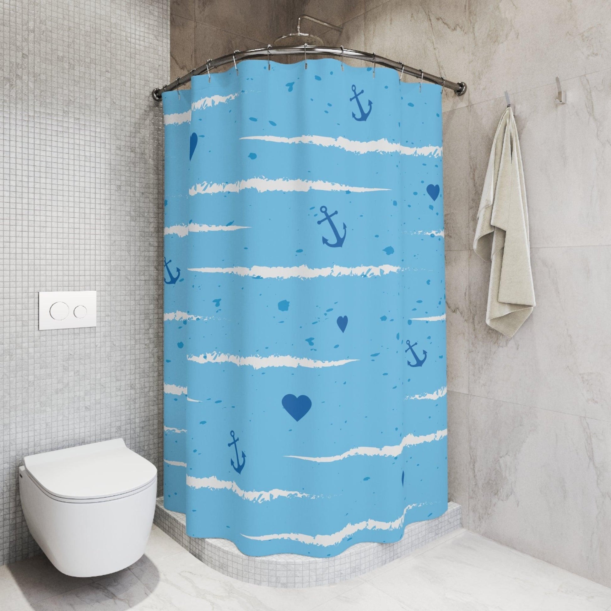 Sailing Hearts Pattern Polyester Shower Curtain - Lizard Vigilante