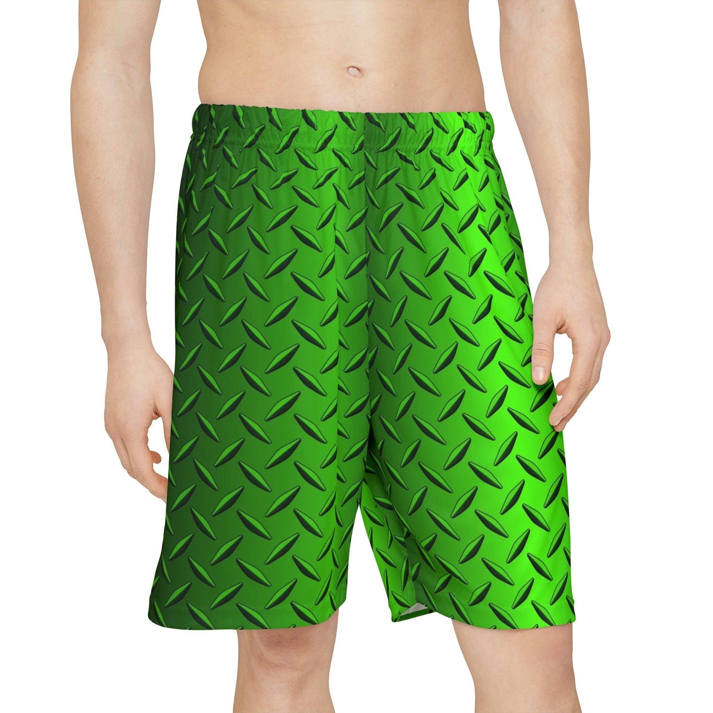 Green Metal Tread Men’s Sports Shorts (AOP) - Lizard Vigilante