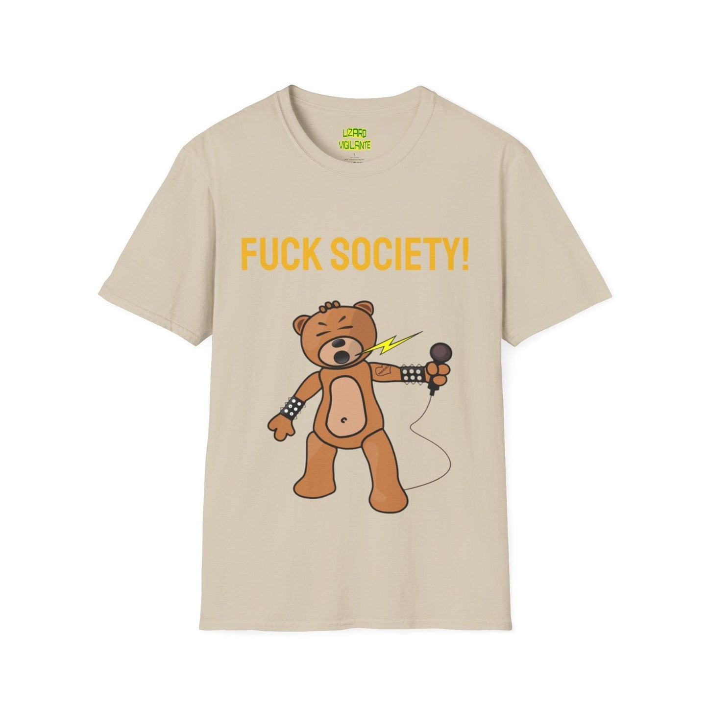 F&%K SOCIETY! Metal Bear Unisex Softstyle T-Shirt but it say the real word - Lizard Vigilante