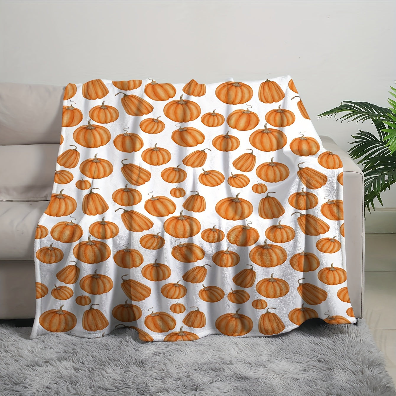 Cozy Pumpkin Print Flannel Throw Blanket - Perfect For Fall, Thanksgiving & Christmas Gifts | Soft, Warm & Reversible | Ideal For Couch, Bed, Office & Travel