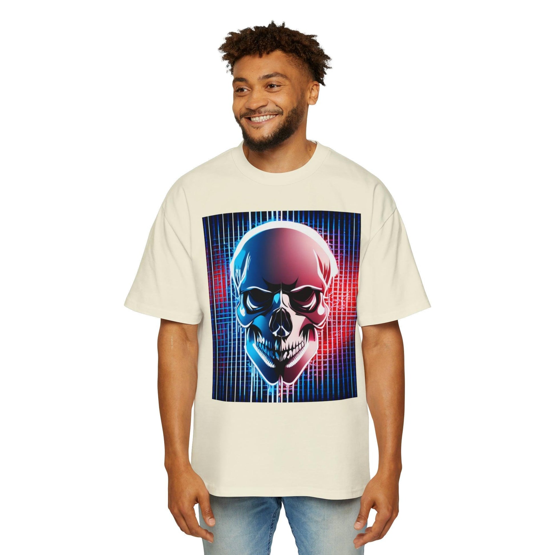 Grid Skull Men's Heavy Oversized Tee - Lizard Vigilante