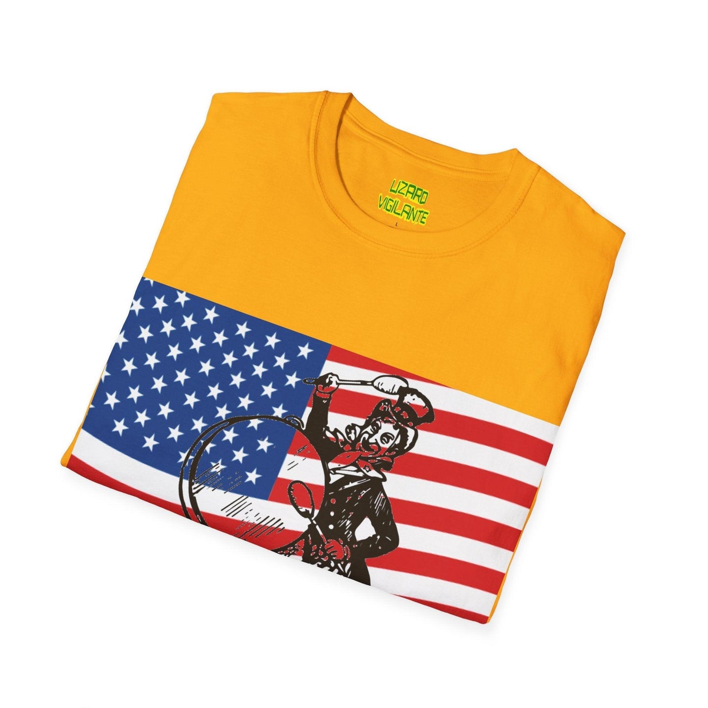 Uncle Sam Drummer American Flag Unisex Softstyle T-Shirt - Lizard Vigilante