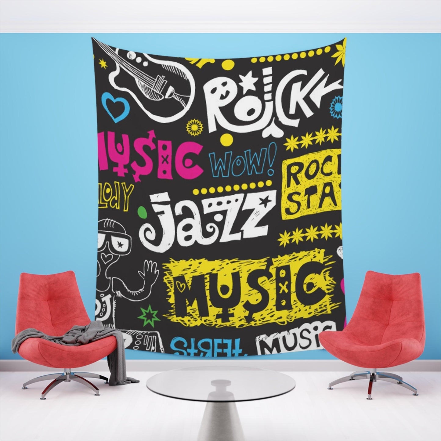 Music Graphic Printed Wall Tapestry - Lizard Vigilante