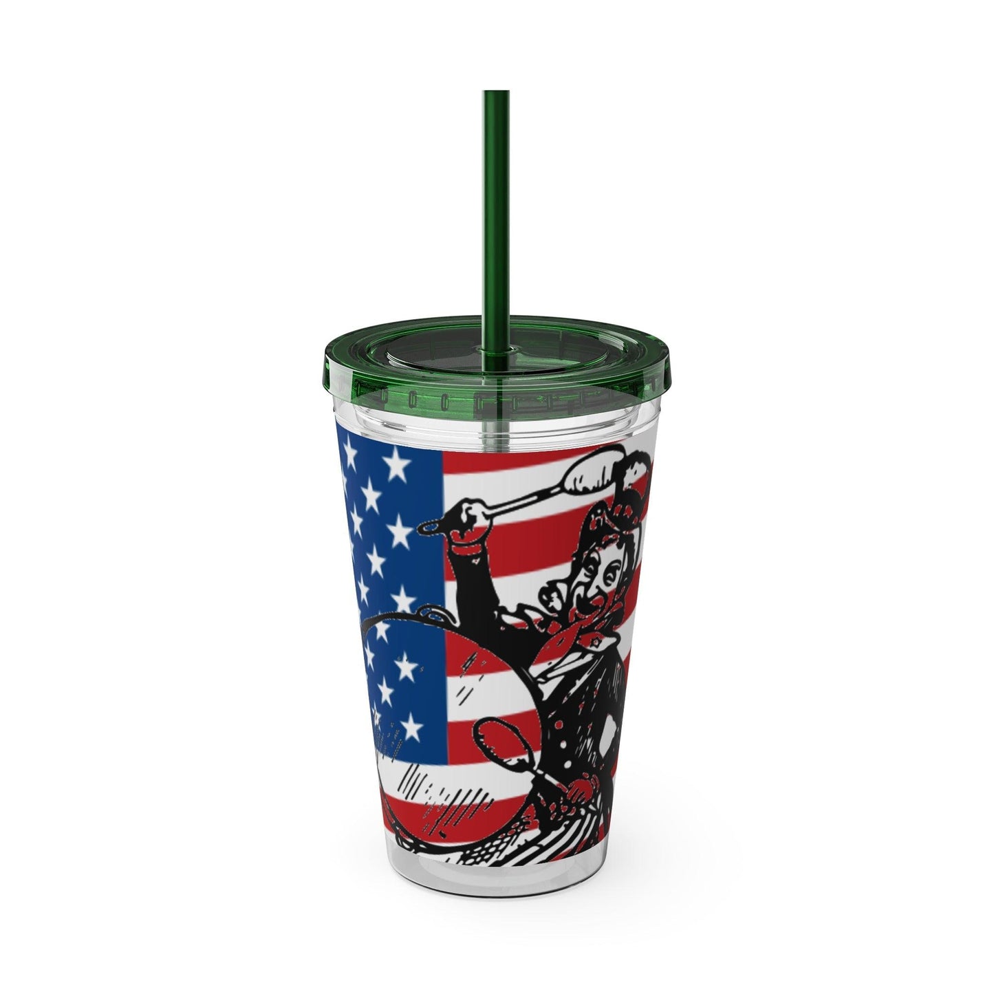 Uncle Sam Drums Before an American Flag Sunsplash Tumbler with Straw, 16oz - Lizard Vigilante